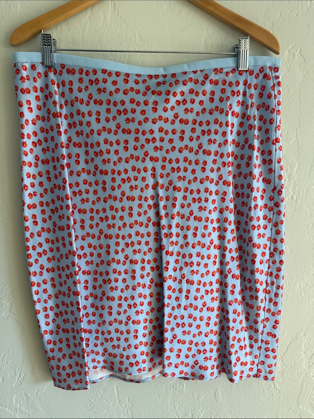 J. Crew Light Blue Knee Length Skirt with Small Red Floral Print
